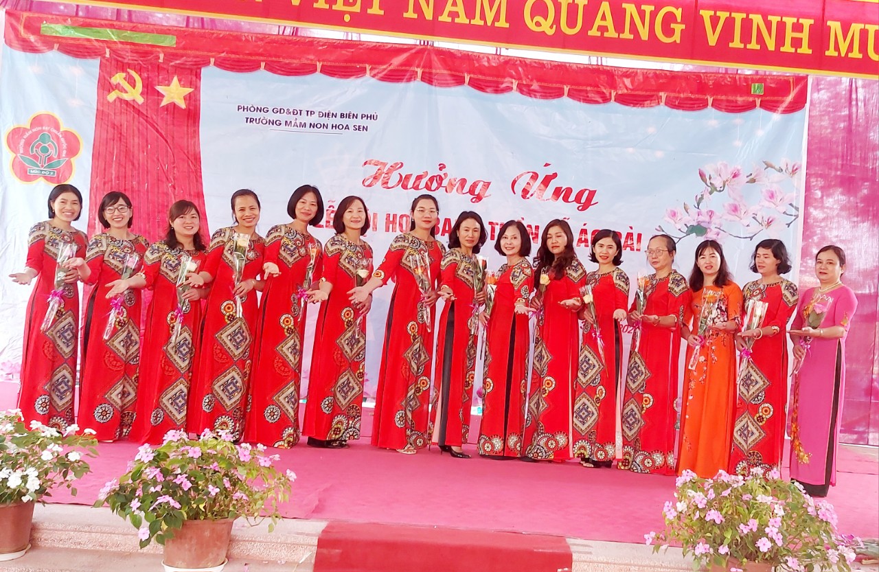 TRƯỜNG MẦM NON HOA SEN   HƯỞNG ỨNG LỄ HỘI HOA BAN, TUẦN LỄ ÁO DÀI VÀ NGÀY QUỐC TẾ PHỤ NỮ 8/3